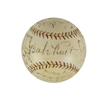 Incredible 1934 New York Yankees Team Signed Baseball with 24 signatures including Ruth and Gehrig!